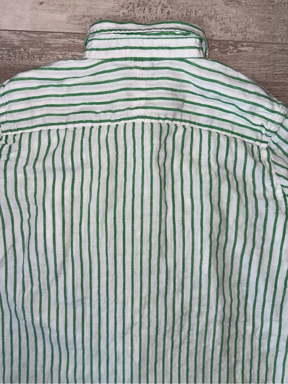 Lauren Ralph Lauren 100% Linen Green White Stripe Button Front Shirt Roll Tab 1X - Picture 6 of 9